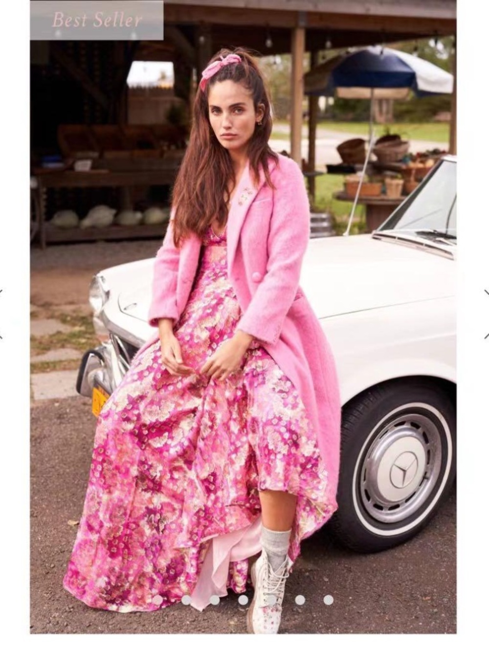 NWT LoveShackFancy Floret Wool Double Breasted Long Trench Coat Pink XS Bow - Picture 2 of 16